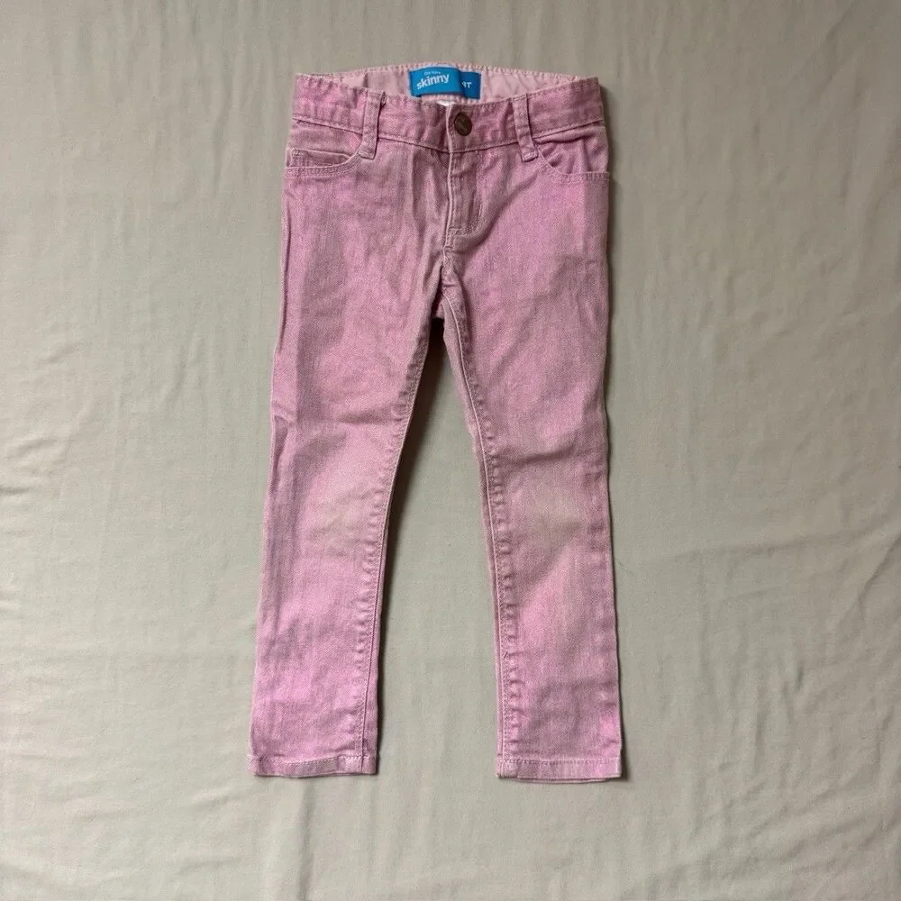 Old Navy Pink Shimmer Jeans Girls 4T Skinny Pants Adjustable Waist Fall Winter